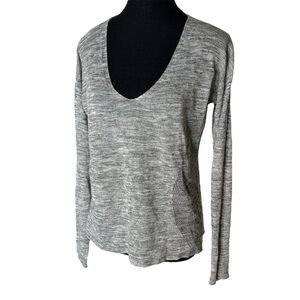 LULULEMON Still Movement Sweater Knit V Neck Linen Blend Heather Nimbus Grey 8
